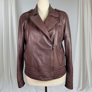 Badgley Mischka Genuine Leather Wine Gia Biker Jacket Women's Moto Size L